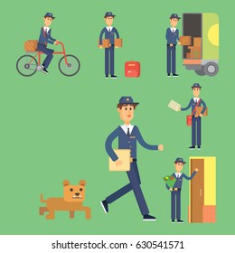 Postman delivery man character vector courier occupation carrier cute male package transportation.