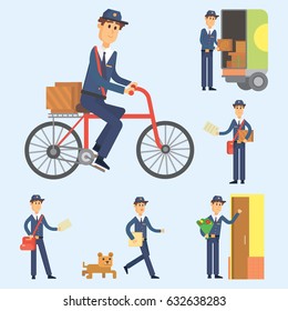 Postman delivery man character vector courier occupation carrier cute male package transportation.