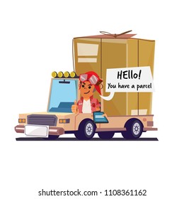 postman. deliveryman with truck - vector illustration