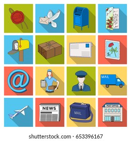 Postman, envelope, mail box and other attributes of postal service.Mail and postman set collection icons in flat style vector symbol stock illustration web.