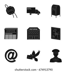 Postman, envelope, mail box and other attributes of postal service.Mail and postman set collection icons in black style vector symbol stock illustration web.
