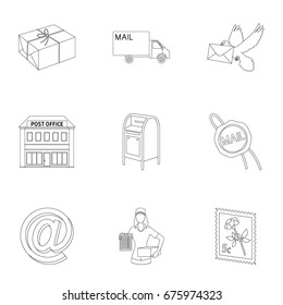 Postman, envelope, mail box and other attributes of postal service.Mail and postman set collection icons in outline style vector symbol stock illustration web.