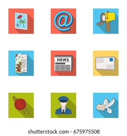 Postman, envelope, mail box and other attributes of postal service.Mail and postman set collection icons in flat style vector symbol stock illustration web.