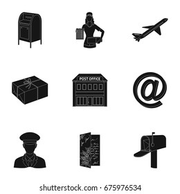 Postman, envelope, mail box and other attributes of postal service.Mail and postman set collection icons in black style vector symbol stock illustration web.
