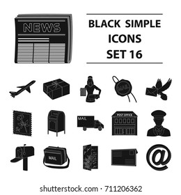 Postman, envelope, mail box and other attributes of postal service.Mail and postman set collection icons in black style vector symbol stock illustration web.
