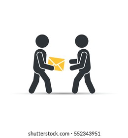 Postman giving envelope post, vector simple isolated illustration.