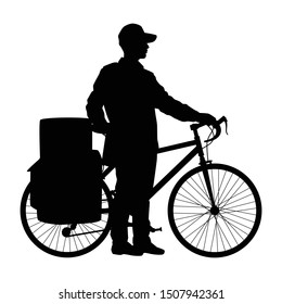 A postman with his bicycle silhouette vector