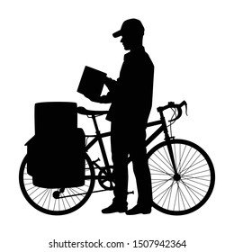 A postman with his bicycle silhouette vector