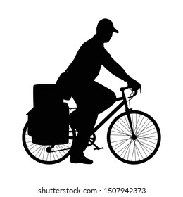 A postman with his bicycle silhouette vector