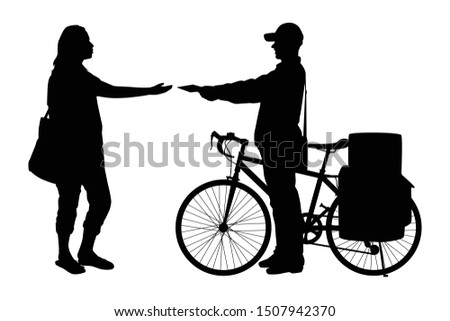 A postman with his bicycle silhouette vector
