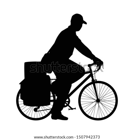 A postman with his bicycle silhouette vector