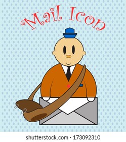 postman with his briefcase holding a large letter envelope