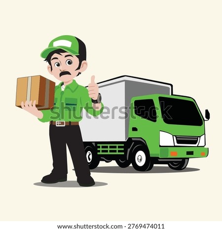 postman and his car vector avatar
