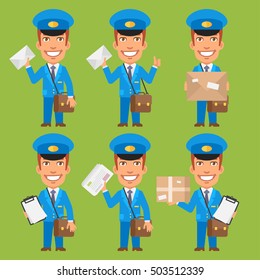 Postman Holding Letter Package Newspaper