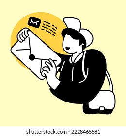 Postman holding a letter to send. Flat design modern vector illustration concept