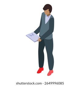 Postman holding mail envelope delivering isometric illustration