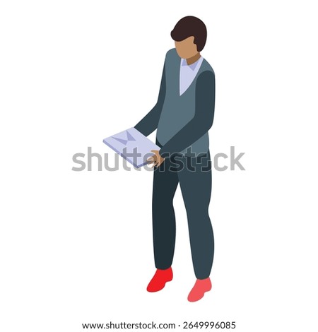 Postman holding mail envelope delivering isometric illustration