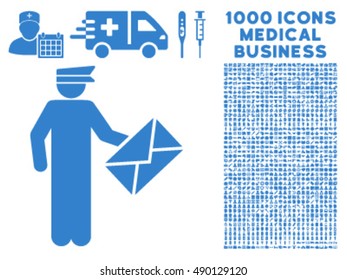 Postman icon with 1000 medical business cobalt vector design elements. Set style is flat symbols, white background.