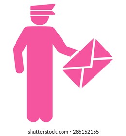 Postman icon from Business Bicolor Set. This flat vector symbol uses pink color, rounded angles, and isolated on a white background.