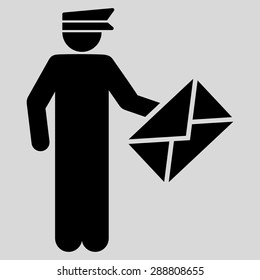 Postman icon from Business Bicolor Set. This flat vector symbol uses black color, rounded angles, and isolated on a light gray background.