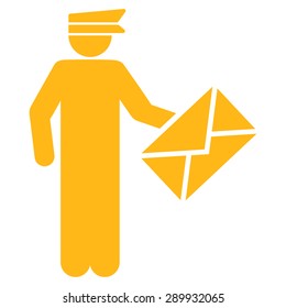 Postman icon from Business Bi-color Set. This flat vector symbol uses yellow color, rounded angles, and isolated on a white background.