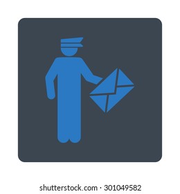 Postman icon. This flat rounded square button uses smooth blue colors and isolated on a white background.