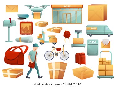 Postman icons set. Cartoon set of postman vector icons for web design