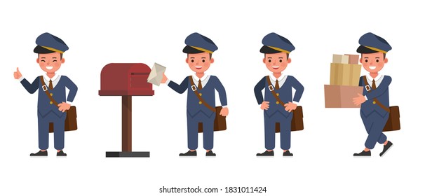 Postman kid boy character vector design. Presentation in various action. no2