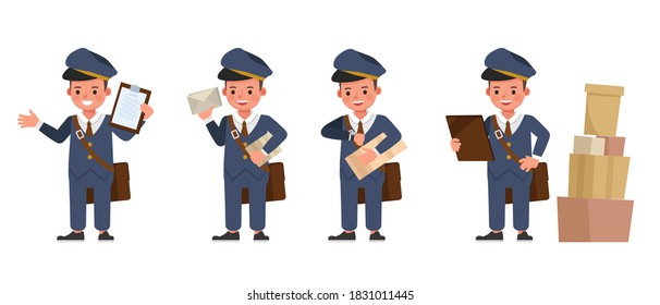 Postman kid boy character vector design. Presentation in various action.