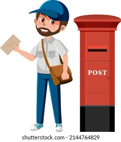Postman with letter by the post illustration