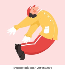 Postman in love vector flat cartoon illustration. Happy man in postman uniform flying after reading a love letter. Valentines day concept, mail from a lover.