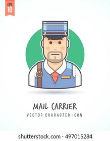 Postman Mail courier delivering package illustration People lifestyle and occupation Colorful and stylish flat vector character icon