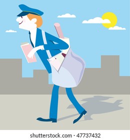 Postman Mailman mail carrier vector illustration cartoon