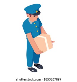 Postman parcel box delivery icon. Isometric of postman parcel box delivery vector icon for web design isolated on white background
