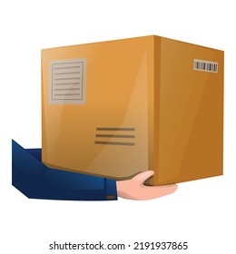 Postman parcel box icon cartoon vector. Mail bag. Package job