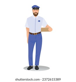 Postman with parcel on white background