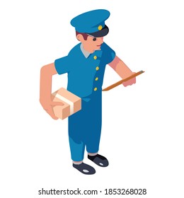 Postman parcel sign board icon. Isometric of postman parcel sign board vector icon for web design isolated on white background
