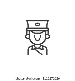 Postman portrait outline icon. linear style sign for mobile concept and web design. mailman person simple line vector icon. Symbol, logo illustration. Pixel perfect vector graphics