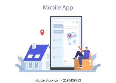 Postman profession online service or platform. Post office staff providing mail service, accepting of letter and package. Mobile app. Flat vector illustration
