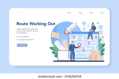 Postman profession web banner or landing page. Post office staff