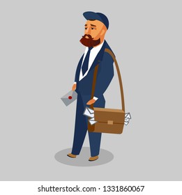 Postman in Professional Uniform Vector Clipart. Mailman with Letter, Envelope Flat Illustration. Courier with Bag Cartoon Character. Delivery Services Isolated Drawing. Job, Occupation Poster Concept