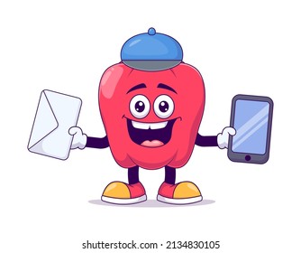 Diseño de ilustración vectorial del personaje de la mascota de pimiento rojo de Postman
