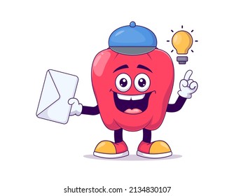 Postman red bell pepper cartoon mascot character vector illustration design