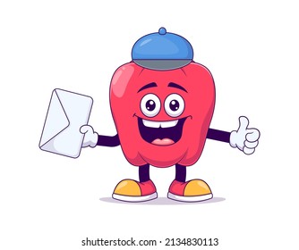 Postman red bell pepper cartoon mascot character vector illustration design