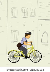 Postman riding bicycle, vector eps10 illustration
