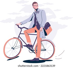 Postman riding by bicycle vector illustration. Vector illustration