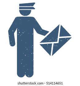 Postman rubber seal stamp watermark. Icon vector symbol with grunge design and dust texture. Scratched blue ink sign on a white background.