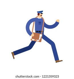 Postman run and postage bag. Mailman and mail

