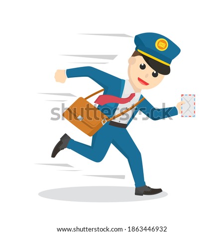postman running delivering letter design character on white background