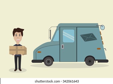 Postman Sending Trucks Delivery Letters Stock Vector (Royalty Free ...